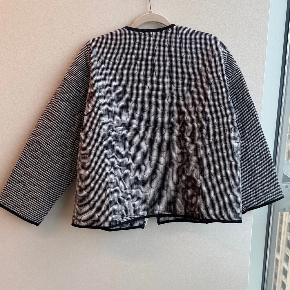 Quilted Gingham Black White Zip-Front Jacket Size L Abstract - Picture 7 of 7